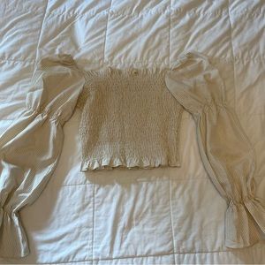 Revolve More to Come Checkered Top, Square Neckline, Balloon Sleeves | Medium